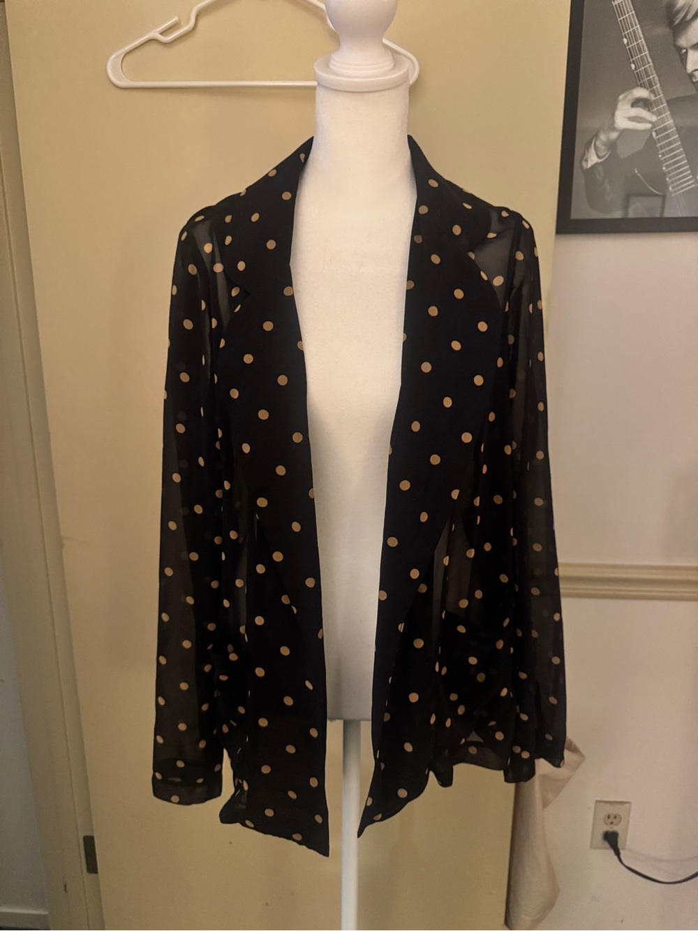 Black & Gold Sheer Polka Dot Lightweight Open Blazer